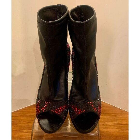 Giuseppe Zanotti Womens Black Red Jewel Encrusted Peep Toe Ankle Bootie Size 39 - Picture 3 of 12